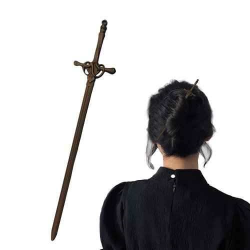 Ancient Style Sword Hair Chopsticks,Chinese Style Hair Pin Sword Hair Sticks for Bun Hair Accessories for Women Girls Long Hair,Feel Black
