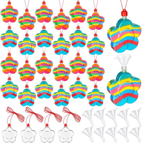Suttmin 12 Pack Sand Art Bottle Necklaces for Kids Sand Art Craft Kit Fun Art Party Supplies Favors DIY Art Activity Group Include Clear Plastic Mini Funnels, Sand Not Included