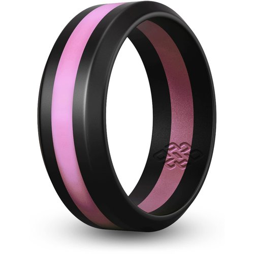 Knot Theory Pink Striped Silicone Ring for Men Women - 8mm Wedding Band Size 9