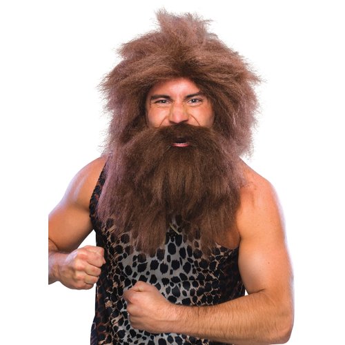 Rubie&#39;s mens Characters Caveman Beard and Set Wig, Brown, One Size Party Supplies, Brown, One Siz...