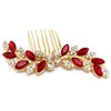 PRETTYLIFE Bridal Crystal Hair Comb Small Wedding Alloy Rhinestone Party Prom Hair Piece Accessories Elegant for Women Girls (Red + Gold)