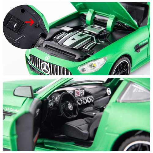 BDTCTK 1/24 Benz AMG GTR Toy Cars Model Car, Zinc Alloy Pull Back Toy car with Sound and Light for Kids Boy Girl Gift(Green)