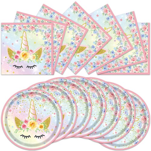 40pcs Unicorn Party Supplies，Unicorn Party Decoration Supplies，Used for Unicorn Party Decoration，Include 20 dinner plates, 20 Napkin (multicolor)