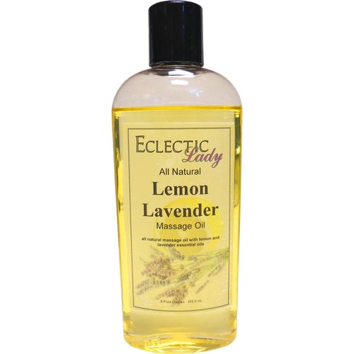 All Natural Lemon Lavender Massage Oil, 8 oz, 100% Natural Ingredients with Sweet Almond & Jojoba Oil, Relaxing Scent for Men & Women