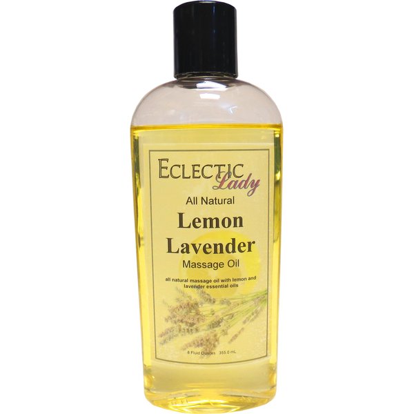 All Natural Lemon Lavender Massage Oil, 8 oz, 100% Natural Ingredients with Sweet Almond & Jojoba Oil, Relaxing Scent for Men & Women