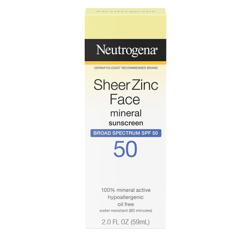 Neutrogena Sheer Zinc Oxide Dry-Touch Mineral Face Sunscreen Lotion with Broad Spectrum SPF 50, Oil-Free, Non-Comedogenic & Non-Greasy, Hypoallergenic, 2 fl. oz
