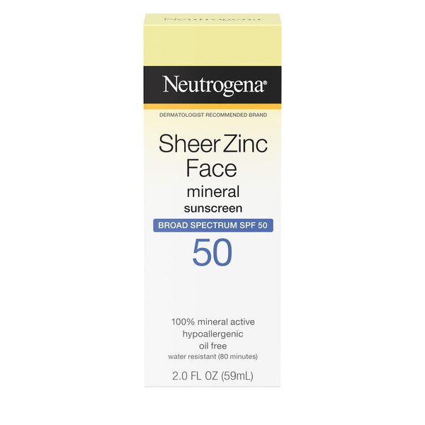 Neutrogena Sheer Zinc Oxide Dry-Touch Mineral Face Sunscreen Lotion with Broad Spectrum SPF 50, Oil-Free, Non-Comedogenic & Non-Greasy, Hypoallergenic, 2 fl. oz