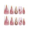 QQPPOLIU Nail Press Ons French Press on Nails Nude Nails with Rhinestones and Flower Designs Long Nails Medium Coffin Press on Nails Square 3d Press on Nails Glitter Fake Nails 24pcs