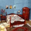 iLAND Wooden Dollhouse Furniture 1/12 Scale, Dollhouse Bedroom Furniture in Mahogany Color incl Dollhouse Bed & Dressing Table & Wardrobe (Classical Miniature Furniture 6pcs)