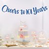 MonMon & Craft Cheers to 101 Years Banner/Women Men 101st Birthday Banner/Happy 101st Wedding Annviersary / 101st Birtdhay Party Decorations - Blue Glitter (101)