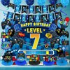 Video Game 7th Birthday Party Decorations Blue Black Happy Birthday Level 7 Banner Backdrop Honeycomb Centerpieces Hanging Swirls Tissue Paper Pompoms Kit for Boy 7 Years Old Game Controller Supplies