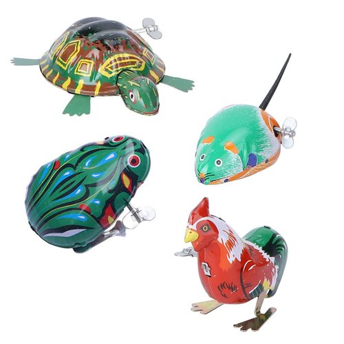 TOYANDONA Vintage Wind Up Animal 4Pcs Metal Wind Up Tin Toys Children Cochain Toys Jumping Rooste...