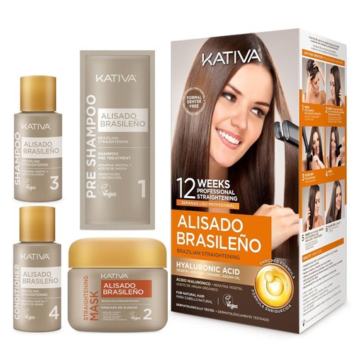 Kativa Brazilian Straightening Kit, 12 Weeks of Home Use Professional Straightening, with Organic Argan Oil, Shea Butter, Keratin & Amino Acids, for Straighter, Softer and Shinier Hair, All Hair Types