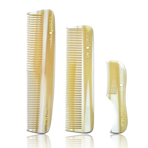 Giorgio Beard Combs Set - Handmade Ivory Beard Comb Kit for Beard and Mustache Grooming - Includes Fine and Wide Tooth Pocket Dresser Comb + Fine Tooth Straightening Comb + Fine Teeth Mustache Comb