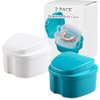 Denture Bath Box Cup, Complete Clean Care for Dentures, Clear Braces, Mouth Guard, Night Guard & Retainers,Traveling (Blue & White)