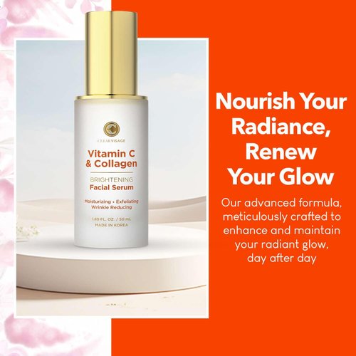 Clear Visage Vitamin C & Collagen Serum - Illuminating Anti-Aging Korean Skin Care for a Luminous Complexion - Cruelty Free and - All Skin Types - 1.69 Fl Oz