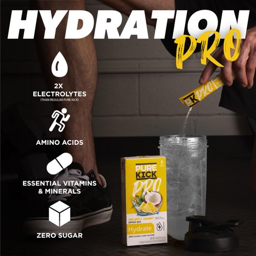 Pure Kick PRO Hydration Electrolyte Drink Mix, Pineapple Coconut, Includes 1 box with 6 packets in each box