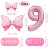 Pink Birthday Balloons Pink Bow Balloons 40 Inch Number Balloons Set for Pink Birthday Decorations 9 Year Old Girl Birthday Party Decoration Balloon Aluminum Film Balloon