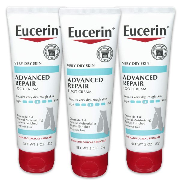 Eucerin Advanced Repair Foot Cream, Unscented Foot Care Cream for Dry Feet and Heels, 3 Oz Tube