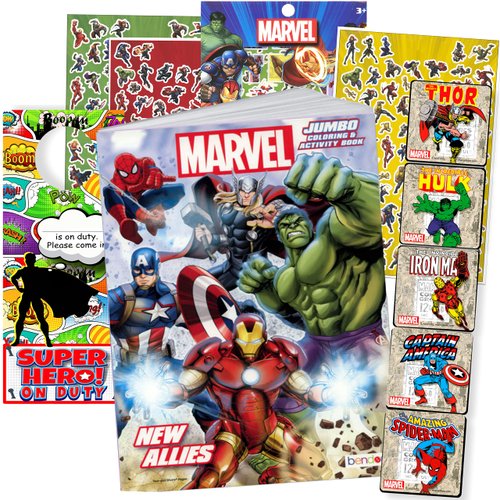 Avengers Coloring Book Set Bundle with Avengers Stickers and Superhero Door Hanger (Avengers Clas...