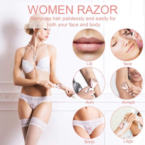Electric Razor for Women - RenFox 2 in 1 Shaver for Women Bikini Legs Armpit Face Wet & Dry Painless Rechargeable Bikini Trimmer 2 Changeable Trimmer Heads (Rose Gold)
