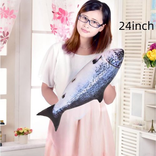 OPHRBU 24 Inch Simulation Fish Plush Toy Pillow Soft Fish Cushion Pillow Stuffed Animal Toy for Cat Pets or Kids Birthday Gifts