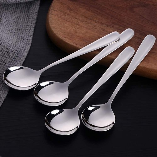 7-Inch Soup Spoons, Baikai Bouillon Spoon,18/10 Stainless Steel Finished Table Dinner Spoons Set of 4 (Silver)