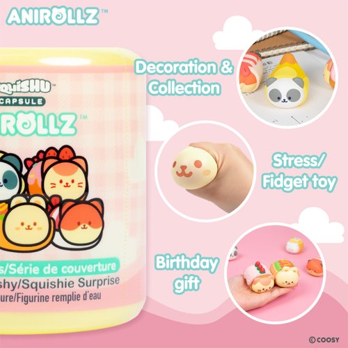 Hamee Anirollz [Surprise Capsule Series 2] Cute Water Filled SquiSHU Squishy Toys [Birthday Gift Bags, Party Favors, Gift Basket Filler, Stress Relief Toys] – 1 Pc. (Mystery – Blind Capsule)
