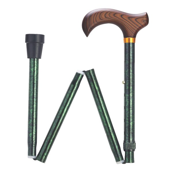 Green Granite Folding Cane w/ Derby Style Wood Grain Handle-9-0526-53