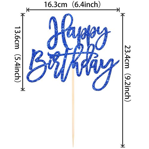 1 PCS Happy Birthday Cake Topper Glitter Happy Birthday Cake Pick for Celebrating Happy Birthday Anniversary Theme Party Cake Decorations Supplies Dark Blue