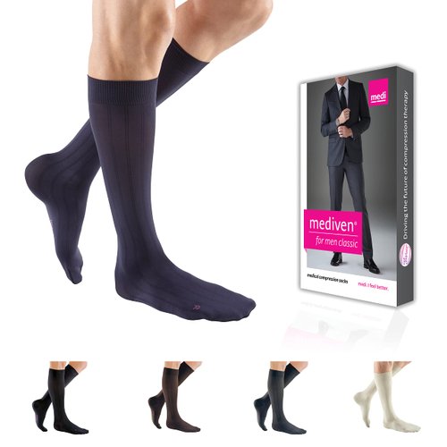 mediven for Men Classic, 20-30 mmHg – Calf High Compression Stockings, Closed Toe Leg Circulation for Men, Compression Dress Socks, Leg Support Compression Coverage, IV-Tall, Navy