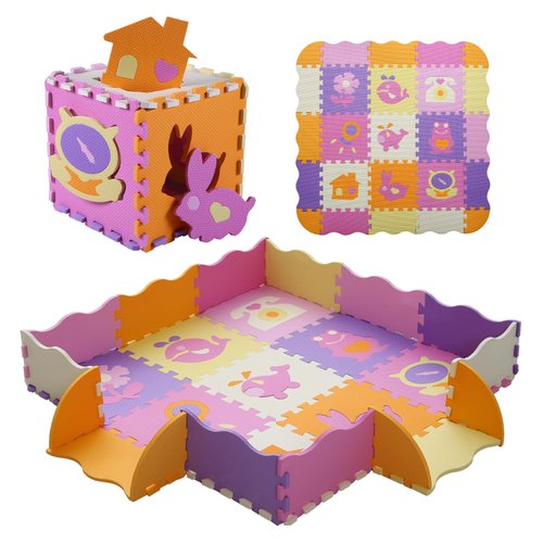 Tamiplay Foam Play Mat for Kids，25Pcs Square Interlocking Puzzle Floor Mat，Baby Play Mat Floor Mat Foam Puzzle Playmat for Toddlers with Fence - 9 Different Animal