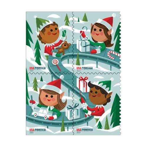 USPS Holiday Elves Forever Postage Stamps (1 Booklet, 20 Stamps)