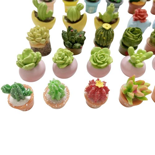 SIX VANKA Miniature Potted Plants Resin Decoration 30pcs Random Set for Doll House Pretend Play Toys DIY Mini Home Garden Flowerpot Succulent Planter