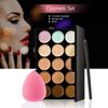 Concealer Palette, 15 Colors Makeup Palette Facial Camouflage Contour Palette with Sponge Puff Oval & Makeup Brush Beauty Make up Cream