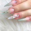 French Tip Press on Nails Long Stiletto Fake Nails Acrylic False Nails with Rhinestones Designs with Gold Foil Artificial Glue on Nails Green Nails Press ons Almond Stick on Nails for Women 24Pcs