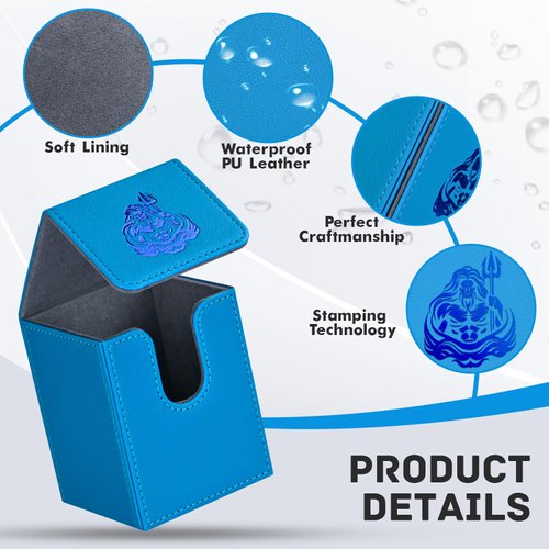 ZLCA Card Deck Box for MTG Cards with 2 Dividers, Card Storage Box Fits 100+ Single Sleeved Cards, PU Leather TCG Card Deck Case Holder for Magic Commander Yugioh (Blue,SeaKing)