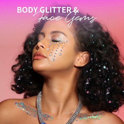 Teenitor Body Glitter Face Glitter Hair Glitter Gel, Self Adhesive Face Gems Face Rhinestones, 6 Colors Body Glitter for Women, Face Paint for Christmas Makeup, Festivals Concerts Rave Glitter