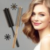 2 Pieces Thick Hair Comb Set: Blow Drying Round Brush for Short Hair Styling and Detangling Massage Comb (Black, Wood Color)