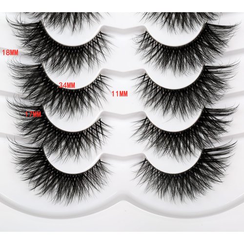 Pooplunch False Eyelashes Fluffy Cat Eye Look Wispy Long Dramatic Fake Eyelashes 8D Volume Faux Mink Lashs 7 Pairs Pack