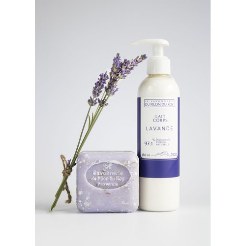 Lavender Coffret Gift-Box Set with Body Shower-Gel, Body Milk and Soap Bar with Lavandin Essential Oil Hydrating and Nourishing Lotion Skin Care Natural Ingredients All Types of Skin