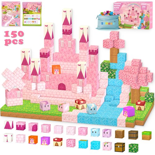 Stlloys 150PCS Magnetic Blocks Princess Toys, STEM Magnetic Building Blocks Construction Toys for Kids Toddlers Boys Girls Ages 3 4 5 6 7 8 9 10 11 12 Birthday Gifts
