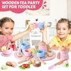 Wooden Tea Party Set, Tea Set for Little Girls 1-3 Toddler Tea Sets for Girls 2-4 with Wooden Toys Food Pretend Play Tea Party Wooden Kitchen Toys Playset Christmas Birthday Gift