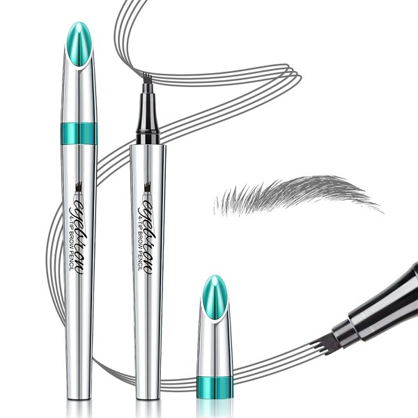 Eyebrow Pencil Eyebrow Microblading Pen - Eyebrow Pen Micro 4 Point Brow Pen Lift & Snatch Eye Makeup for Brow Flick, Long-Lasting Waterproof Natural 3D Eyebrow Hair (Dark Gray)
