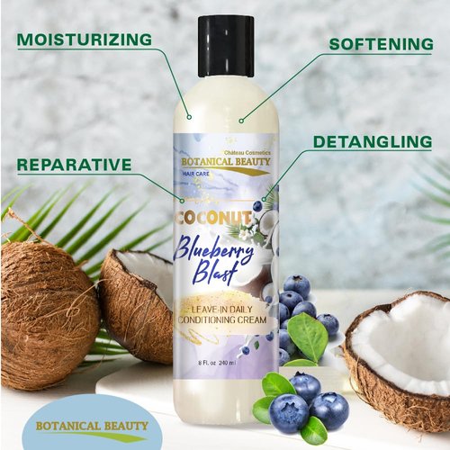 Botanical Beauty Coconut Blueberry Blast Leave-In Conditioner Hair Softening, Detangling, Damage Repairing and Breakage Prevention 8 Fl. Oz. 240 ml.