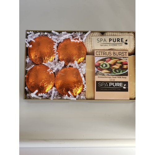 Spa Pure Aromatherapy Gift Set - Citrus Burst Artisan Soap - 4 Shower Steamers with Bag - made with plant based Ingredients - Essential Oils - All Natural