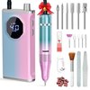 Nail Drill Professional 40000RPM for Acrylic Nails, Nail Drill Portable Electric Nail Drill for Nail Manicure, Nail Drill Rechargeable High Capacity for Salon and Home Use (Pink-Blue)