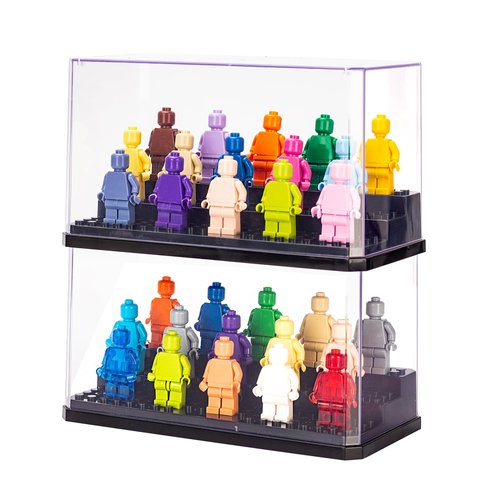JOYMOMO 2 Pack Minifigure Display Case Acrylic Mini Figures Storage for Action Figures Blocks Removable Display Box (Minifigures are Not Included) (Black)