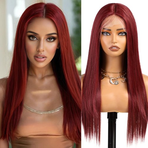Getshow Lace Front Wig Synthetic Long Straight Gluless Red Wigs With Baby Hair For Women 26Inch