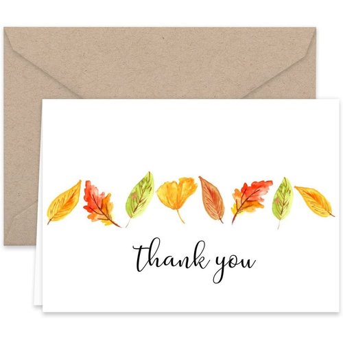 Paper Frenzy Fall Leaves Thank You Note Cards and Kraft Envelopes - 25 pack